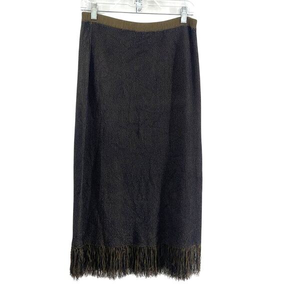 NWT J. Crew Black and Brown Midi Fringe Skirt - Size Medium - Picture 2 of 4